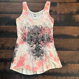 💕Vocal brand Pink and White Tank with Black Graphics